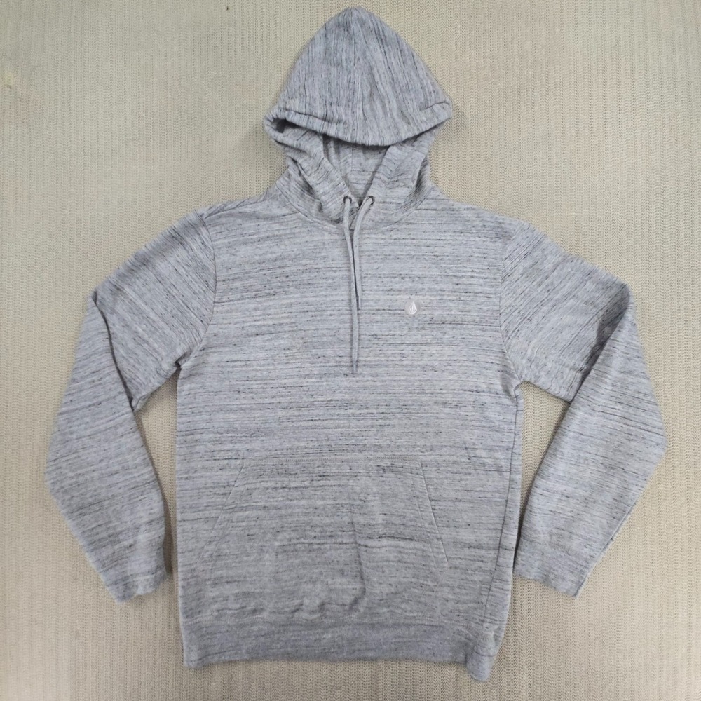 Volcom Hoodie Mens Medium Gray Stone Logo Pullover Fleece Kangaroo Pocket Skate